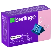 Зажимы для бумаг 15 мм., Berlingo, металлические, цветные, 12 шт/уп.