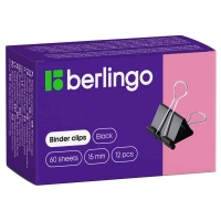 Зажимы для бумаг 15 мм., Berlingo, металлические, черные, 12 шт/уп.