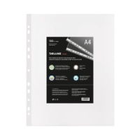 Файл-вкладыш А4, 100 мкм., Deluxe Clear, с пер-ей, вмес-ть 50л., глянец, 100шт\уп.