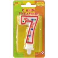 Свеча для торта с держателем ПатиБум "Цифра 7. Красное конфетти", 8см