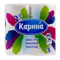 Бумажные полотенца, Карина-Перья, 2 рулона в упаковке, 2 слоя, белые,  21,5 см.